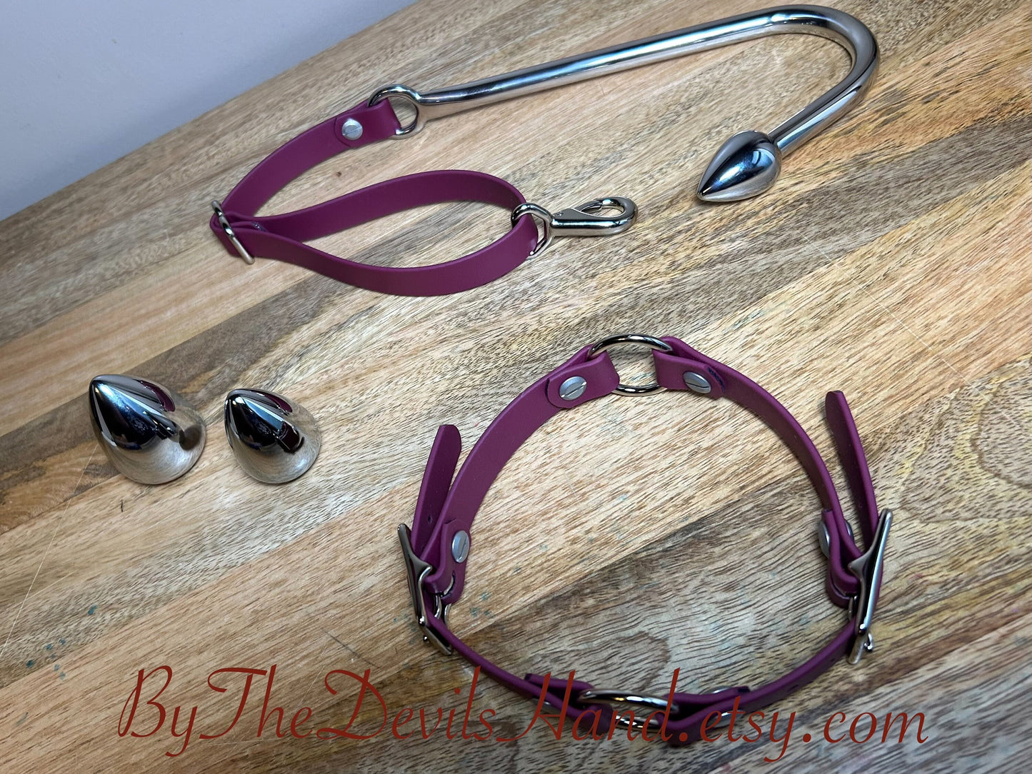 Ass Hook Rig Three Ball Made Of Waterproof Vegan Equestrian Strap - Merlot Burgundy Wine - Pretty, Functional, Durable (ESW-BE) Anal Butt