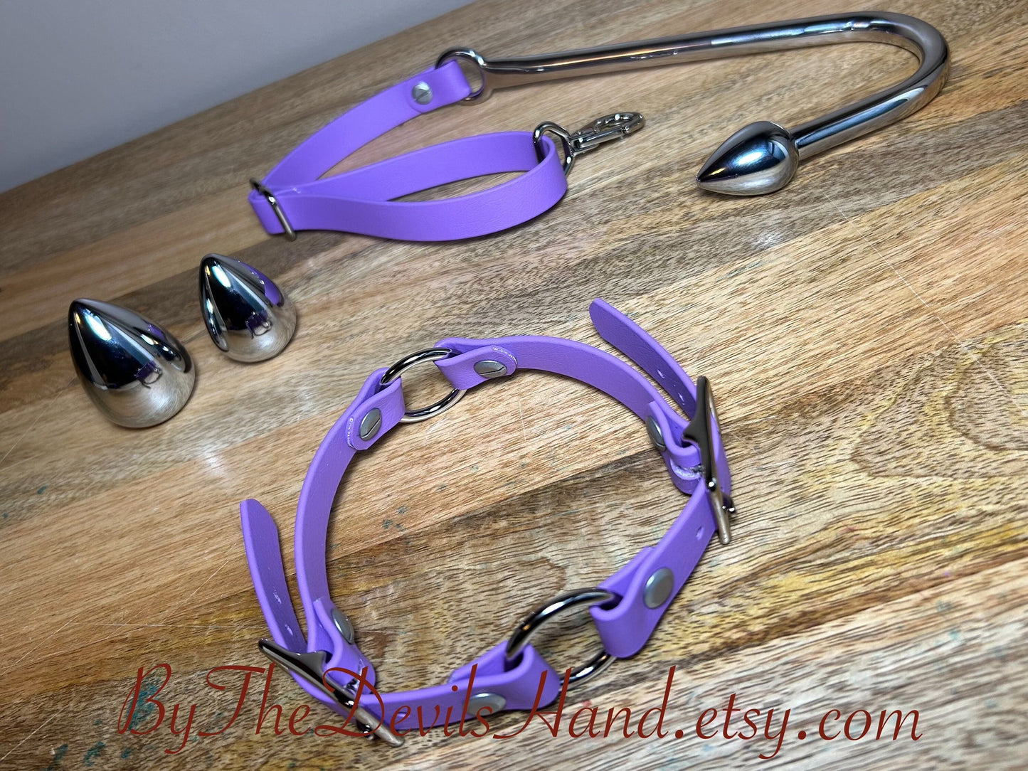 Ass Hook Rig Three Ball Made Of Waterproof Vegan Equestrian Strap - Lilac - Pretty, Functional, Durable (ESL-BE) Anal Hook Butt Hook