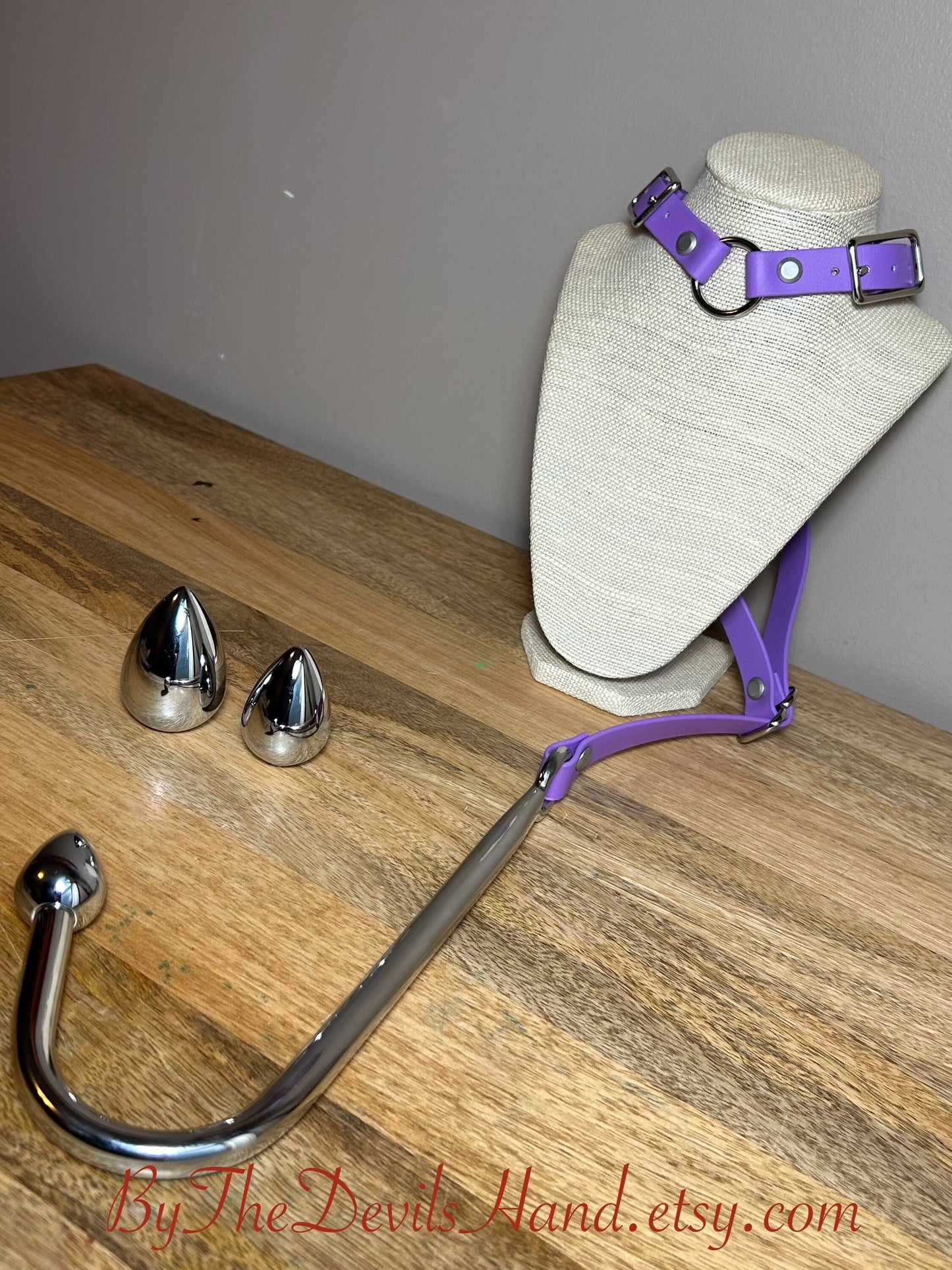 Ass Hook Rig Three Ball Made Of Waterproof Vegan Equestrian Strap - Lilac - Pretty, Functional, Durable (ESL-BE) Anal Hook Butt Hook