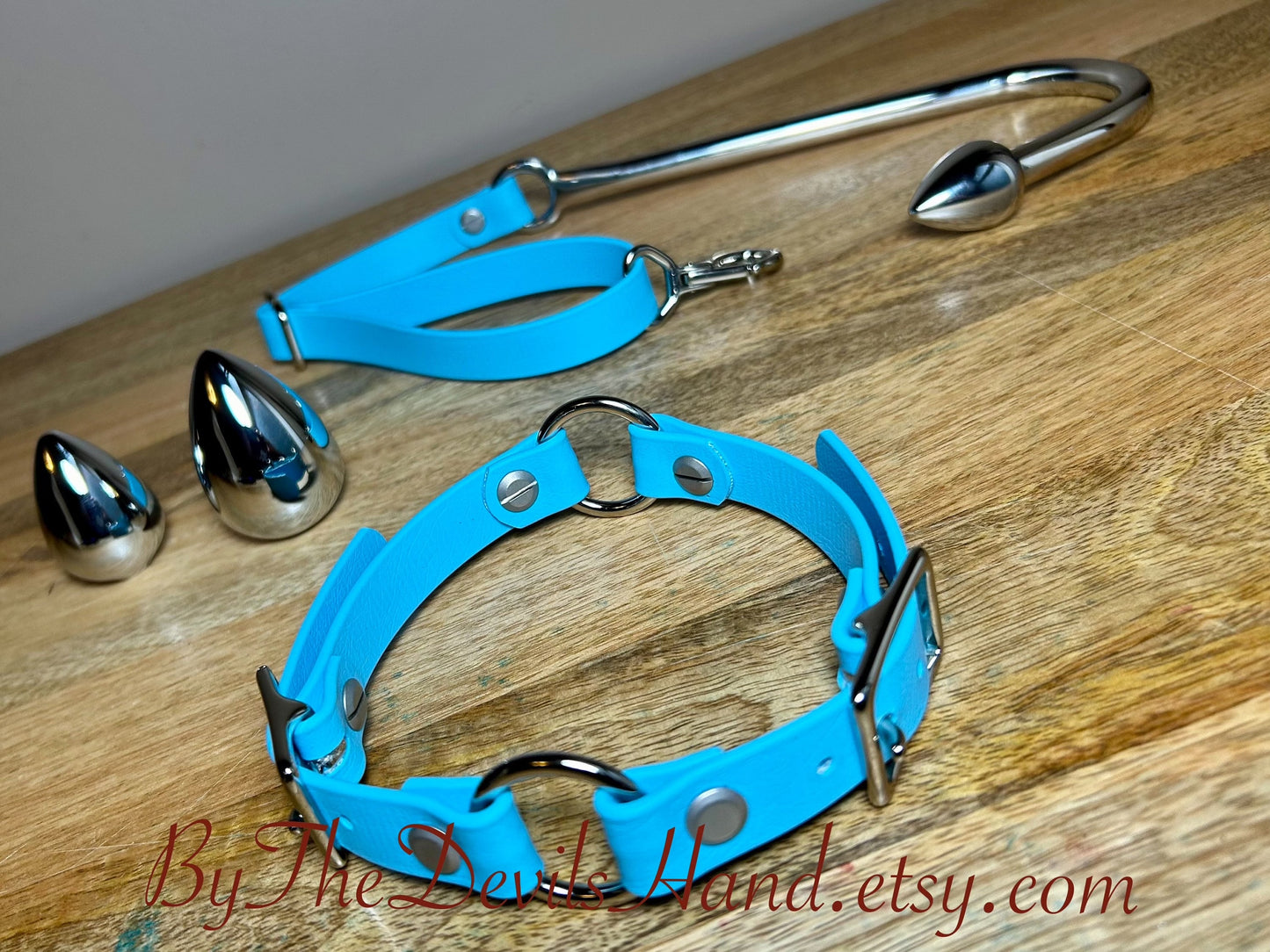 Ass Hook Rig Three Ball Made Of Waterproof Vegan Equestrian Strap - Cloud Blue - Pretty, Functional, Durable (ESC-BE) Anal Hook Butt Hook