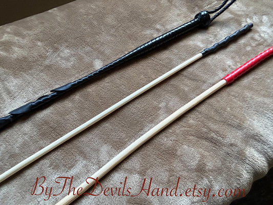 Impact Set Rattan Canes and Hand Wrapped Leather Rose Crop