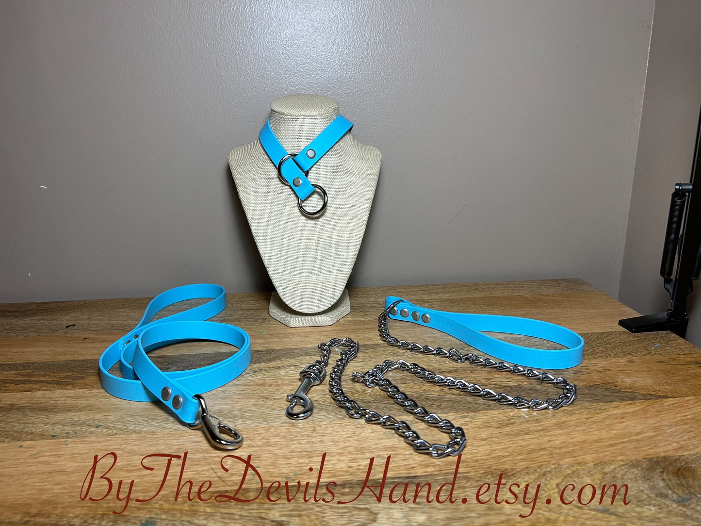 Choke Collar Made Of Equestrian Vegan Strap Cloud Blue Color Fully Functional ESC