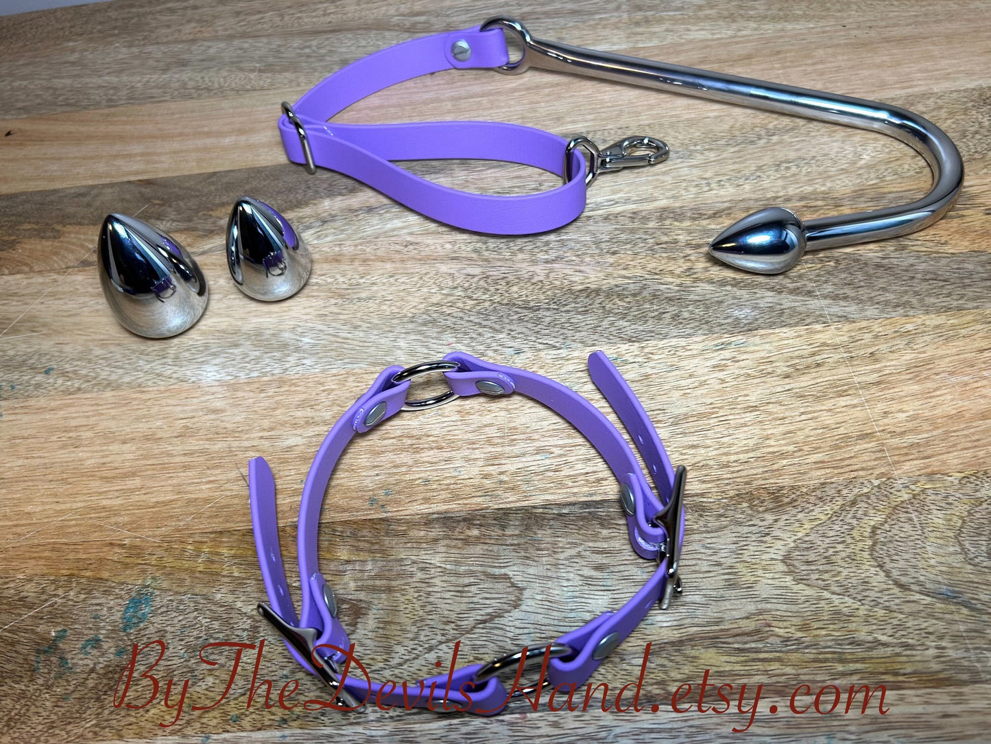 Ass Hook Rig Three Ball Made Of Waterproof Vegan Equestrian Strap - Lilac - Pretty, Functional, Durable (ESL-BE) Anal Hook Butt Hook