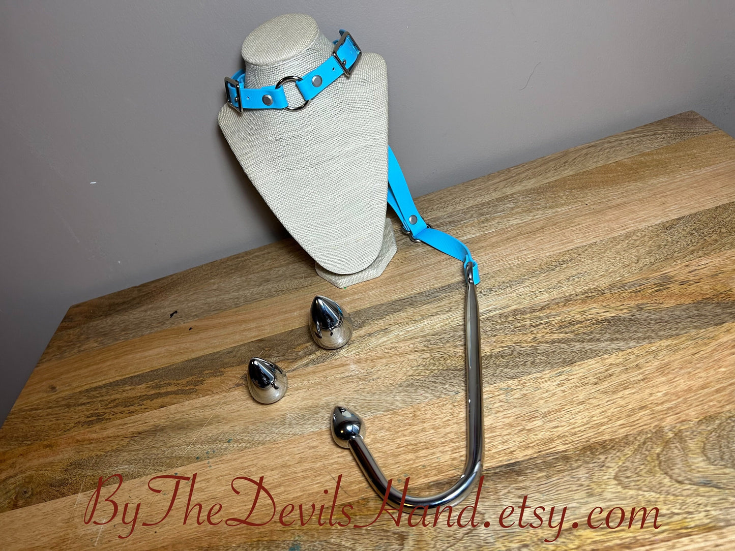 Ass Hook Rig Three Ball Made Of Waterproof Vegan Equestrian Strap - Cloud Blue - Pretty, Functional, Durable (ESC-BE) Anal Hook Butt Hook